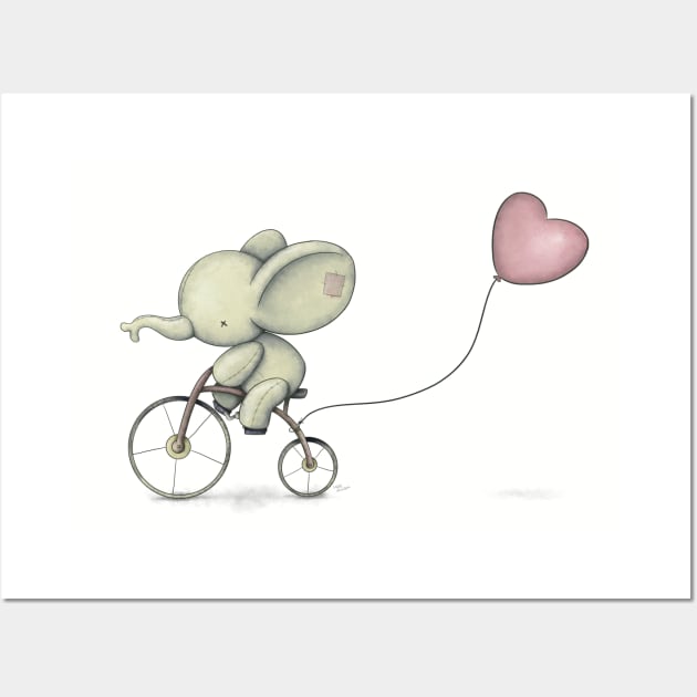 Cute Elephant riding his bike Wall Art by mikekoubou